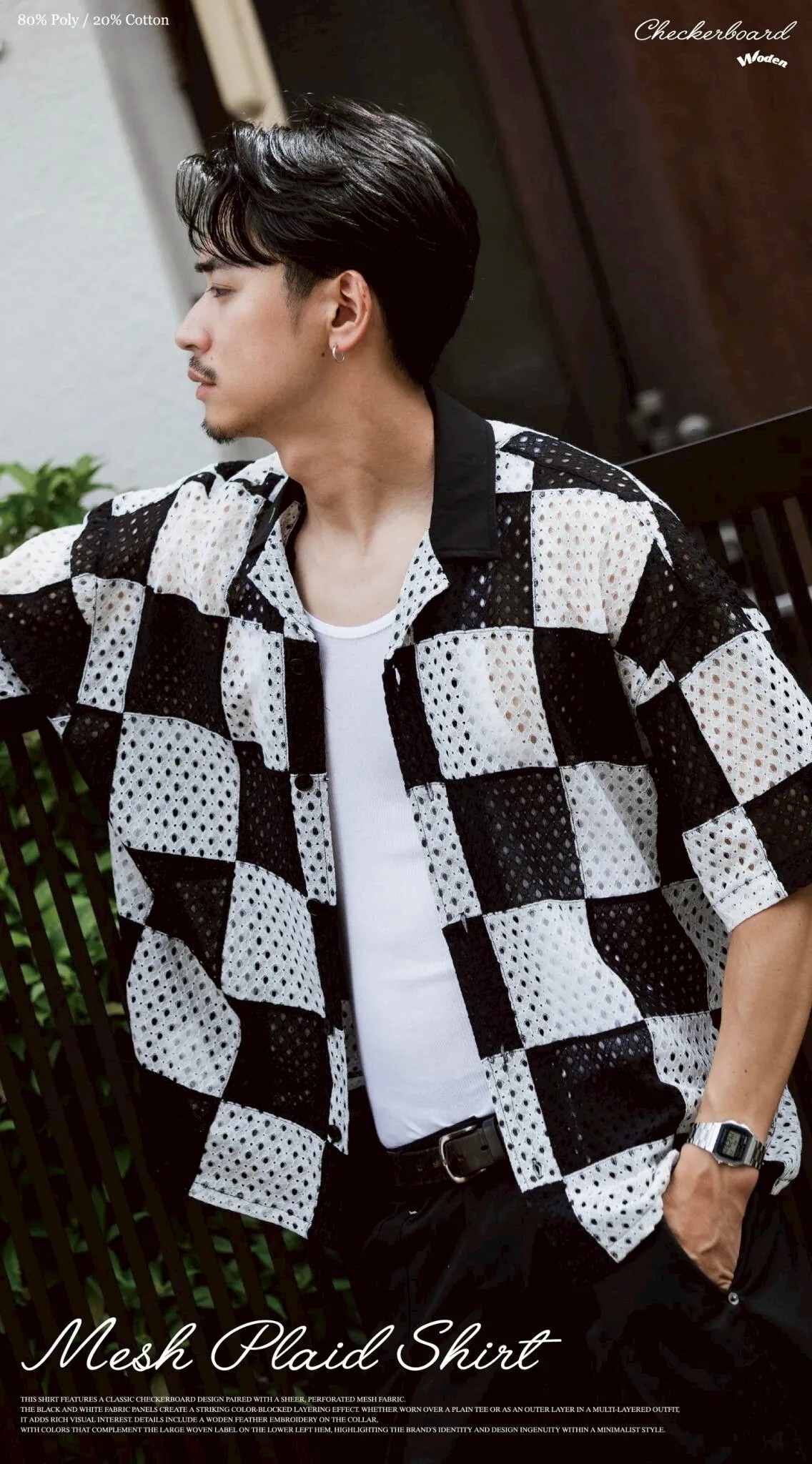 WODEN 25SS 075 MESH PLAID SHIRT