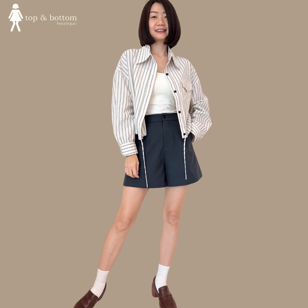 LONG SLEEVE STRIPED SHORT SHIRT WITH INNER SINGLET (2 ITEMS)