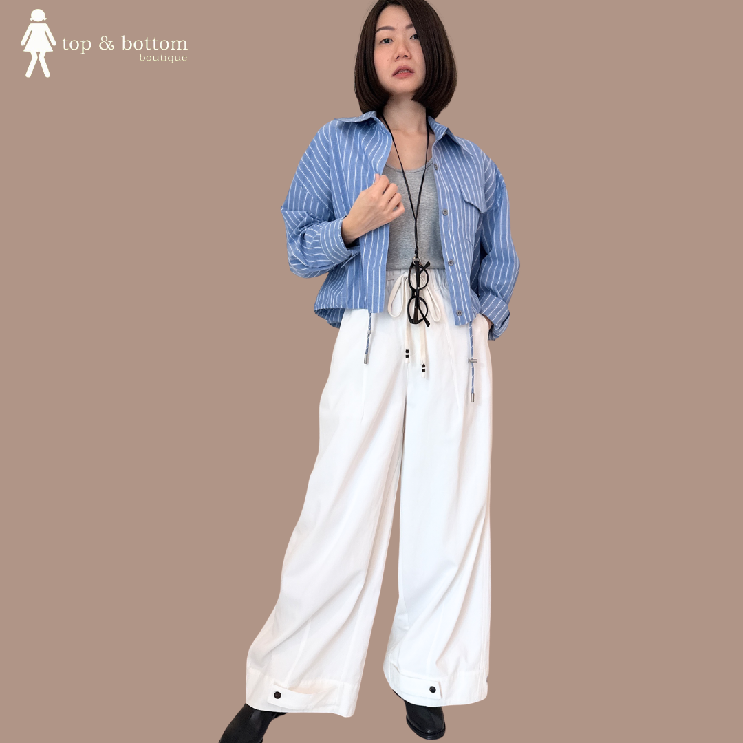 LONG SLEEVE STRIPED SHORT SHIRT WITH INNER SINGLET (2 ITEMS)