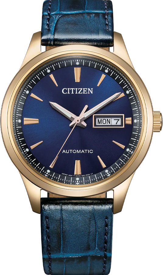 萬年鐘錶 - Citizen  星辰錶 藍色面紳士皮革款機械男錶 NY4063-01L  錶徑40MM