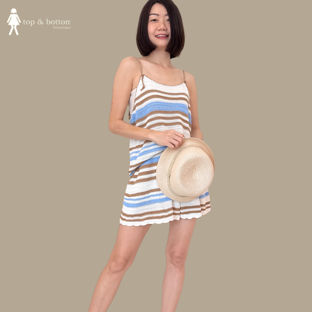 STRAP CROCHET STRIPED SET SUIT (2 ITEMS)