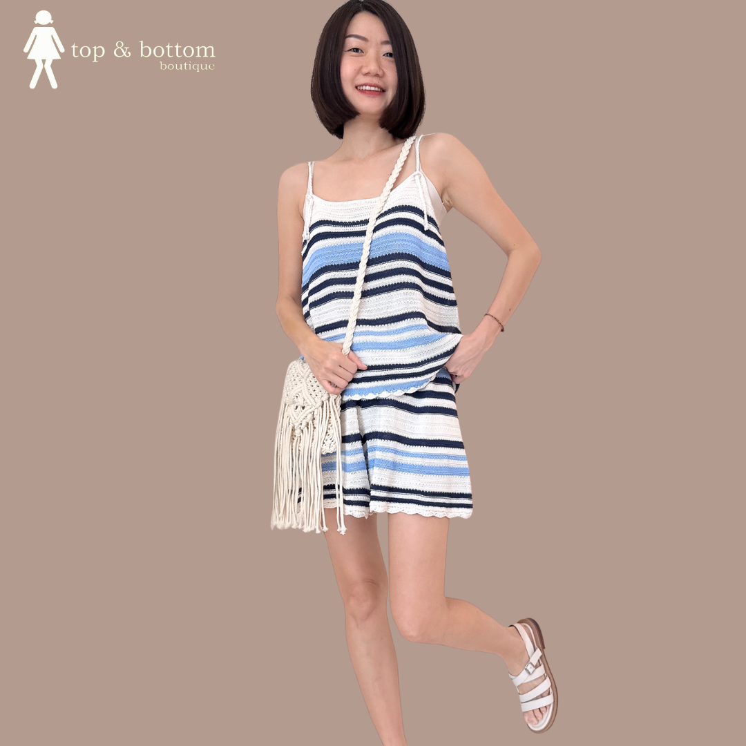 STRAP CROCHET STRIPED SET SUIT (2 ITEMS)