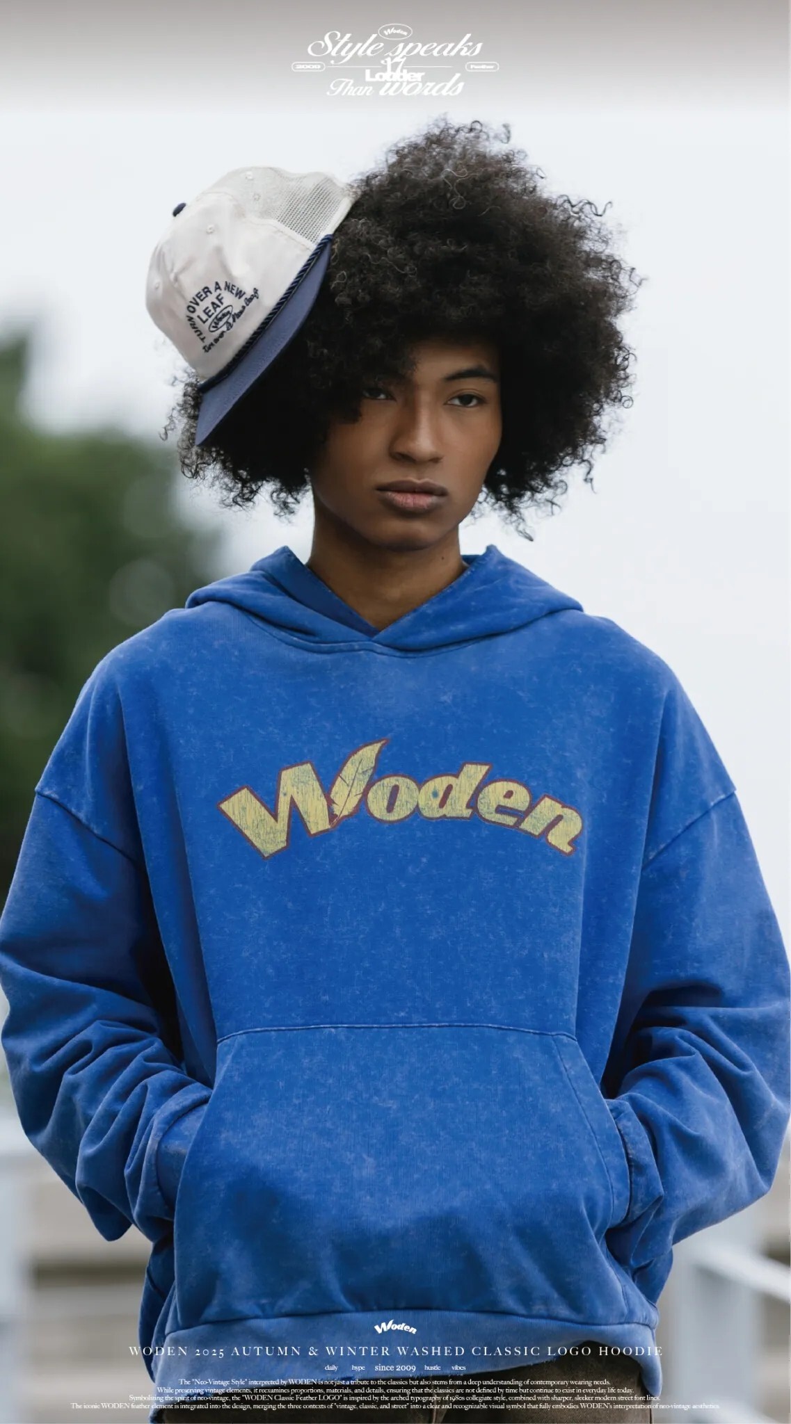 Woden 25AW 014 Washed Classic logo hoodie