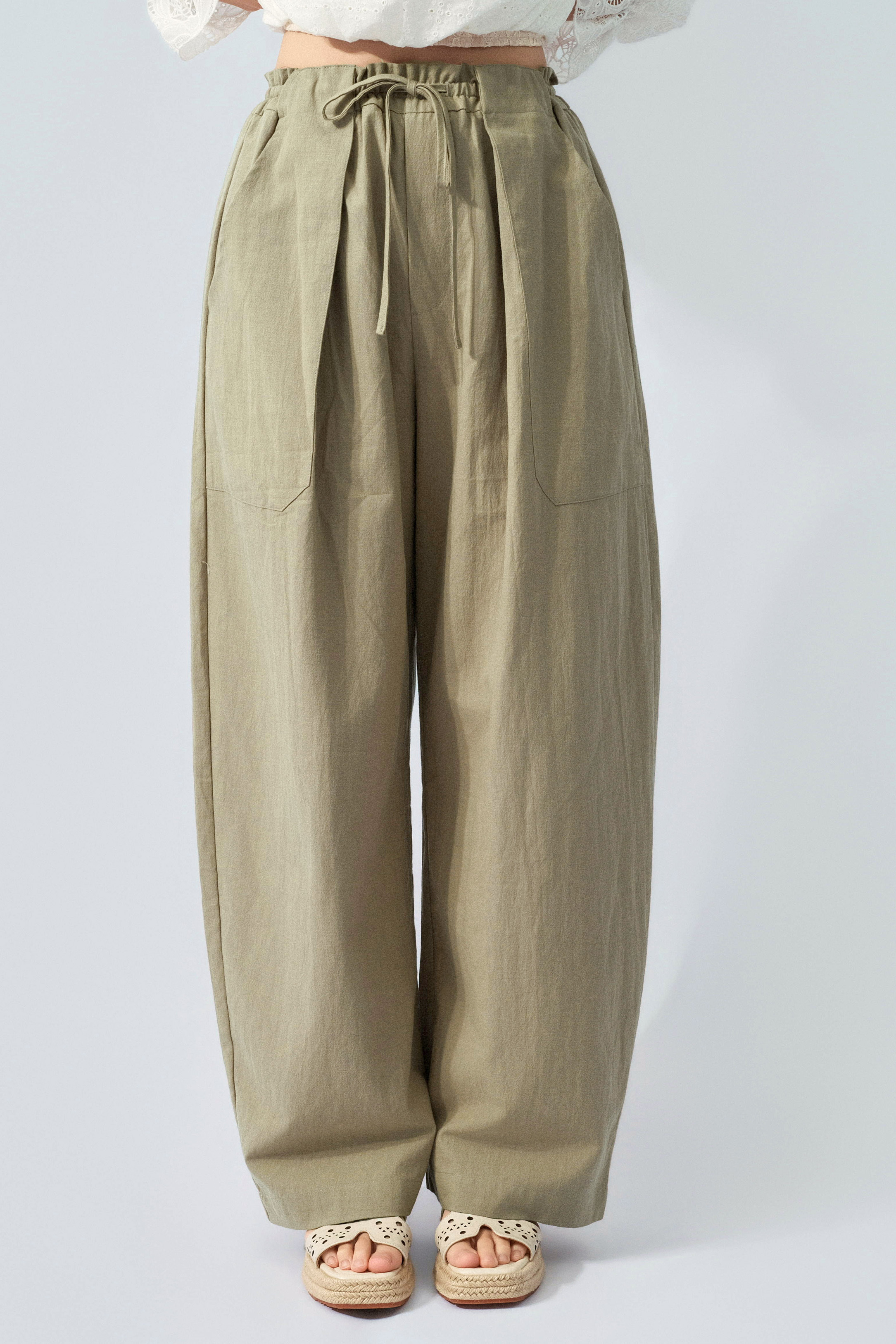 型格開褶棉麻闊褲 (預購產品）