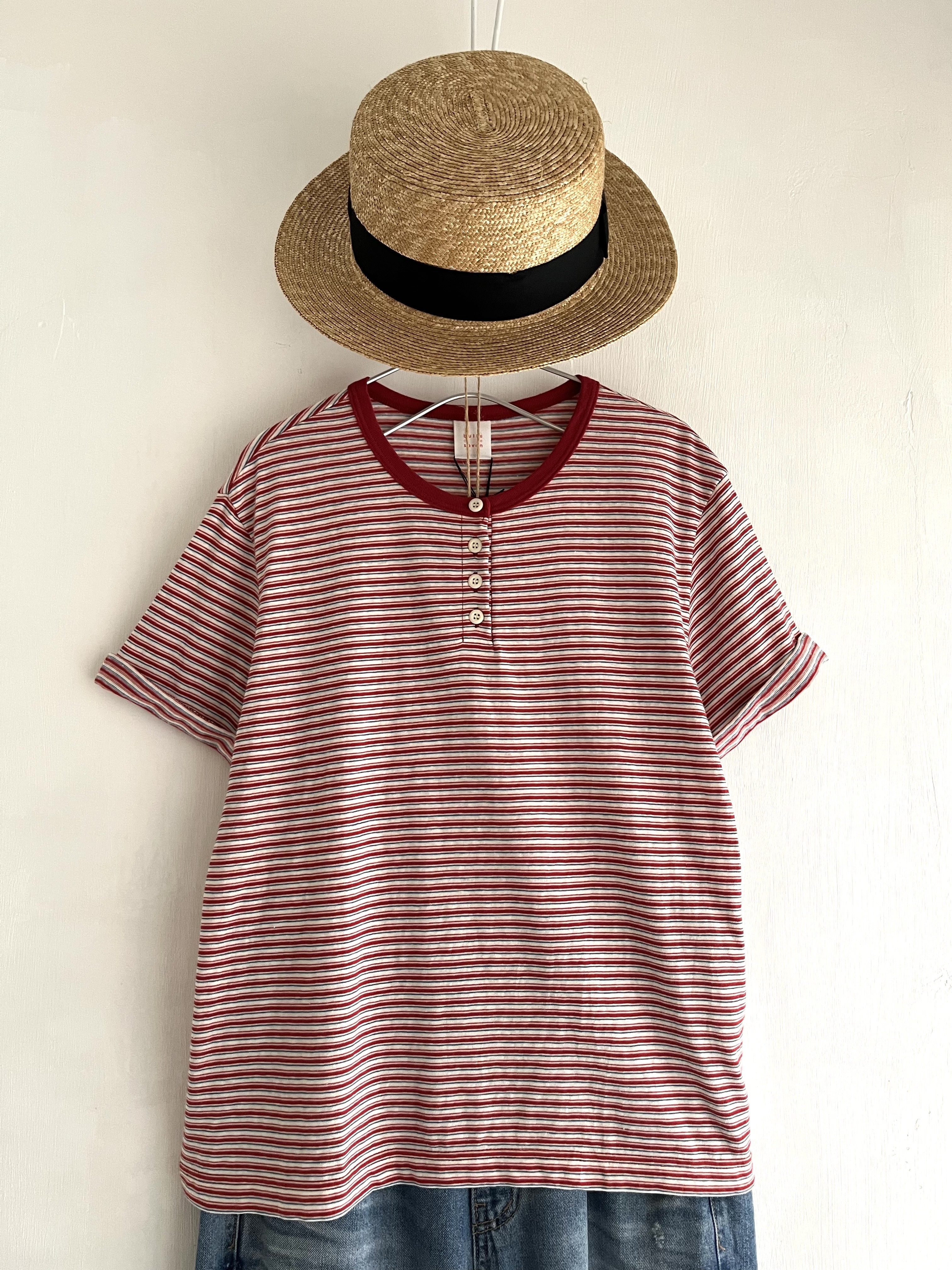 日本製bulle de savon紅色橫間圓領tee