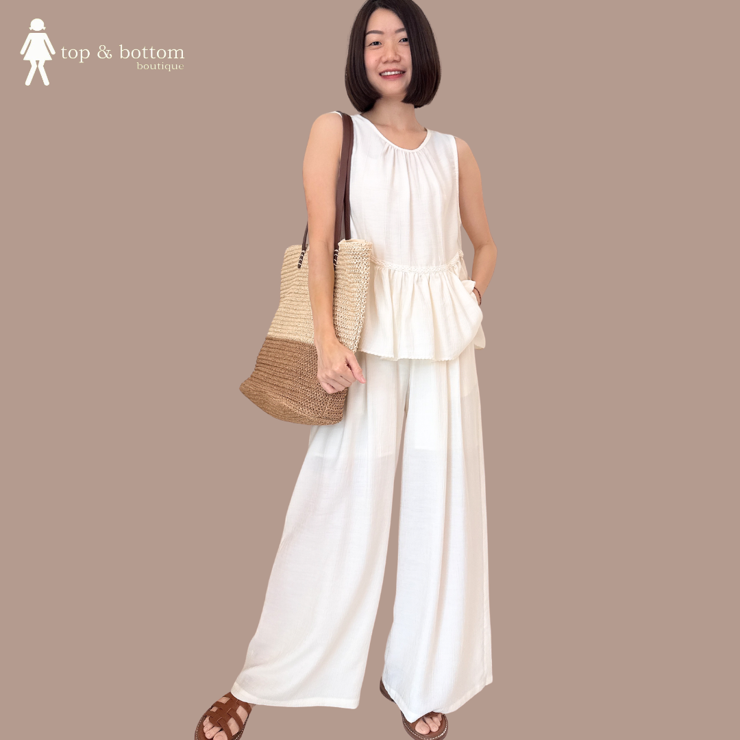 SOFT LINEN MERMAID BLOUSE WITH PANT & HAIR TIE SET SUIT (3 ITEMS)