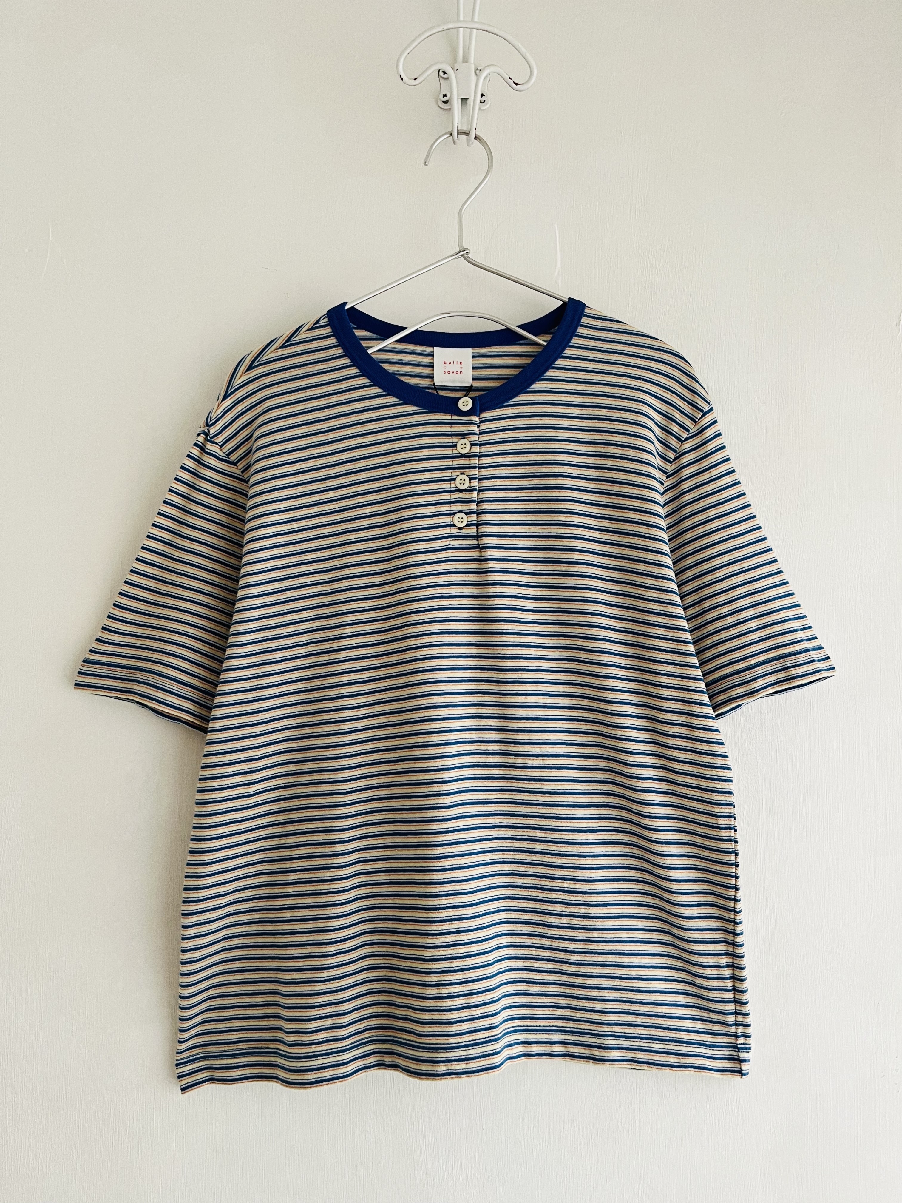 日本製bulle de savon藍色橫間圓領tee