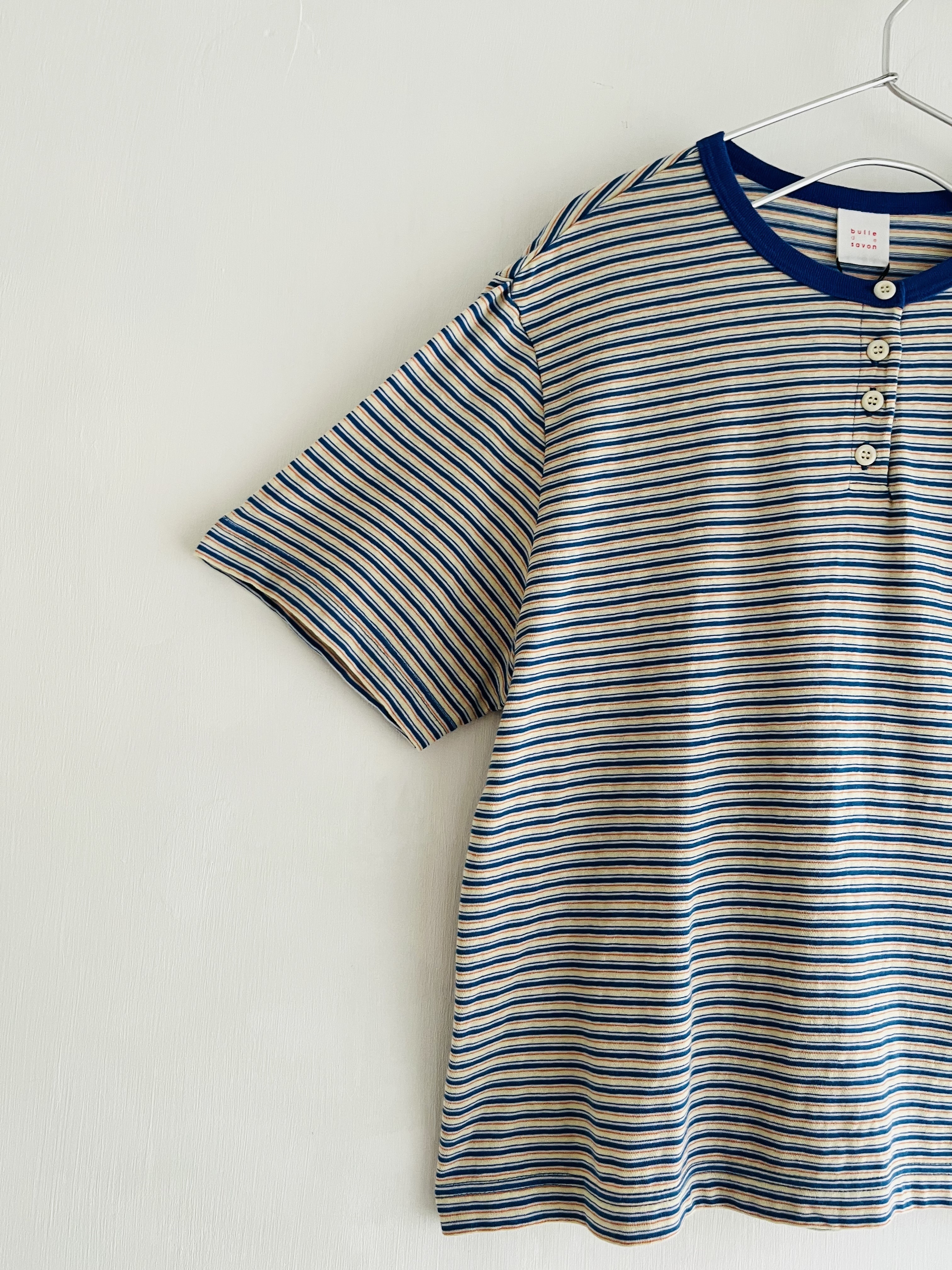 日本製bulle de savon藍色橫間圓領tee