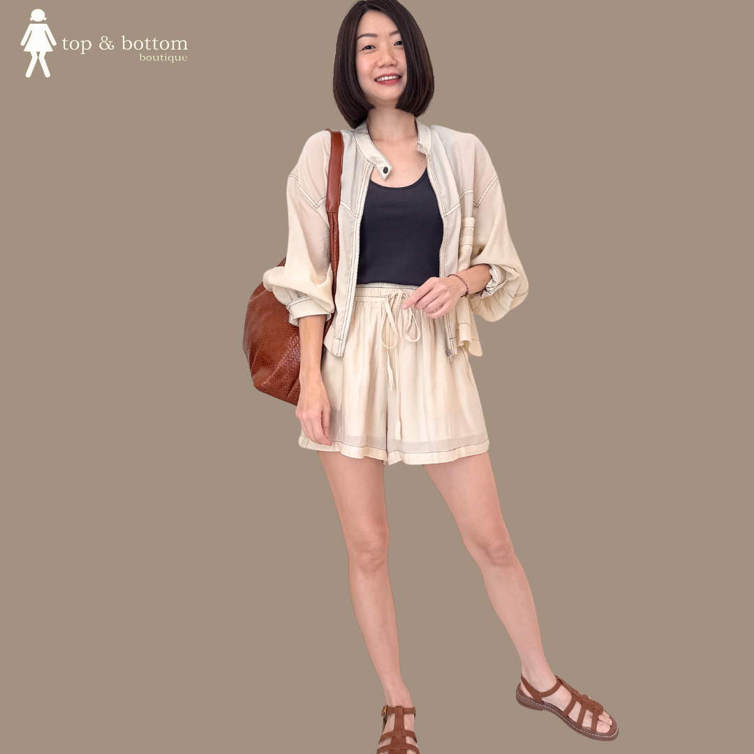 SHEER ZIPPED JACKET & SHORTS SET SUIT WITH INNER PIECE (3 ITEMS)