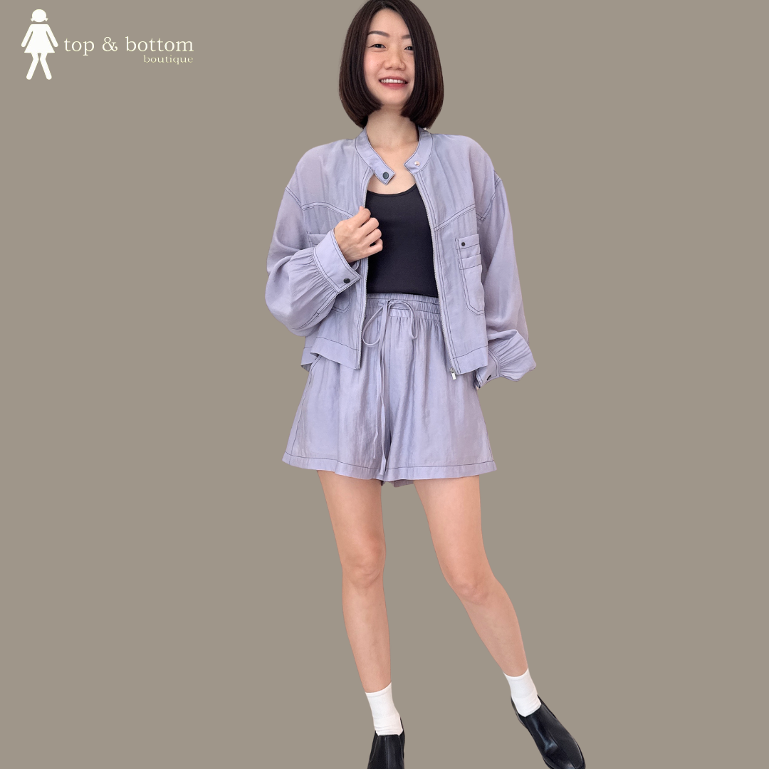 SHEER ZIPPED JACKET & SHORTS SET SUIT WITH INNER PIECE (3 ITEMS)