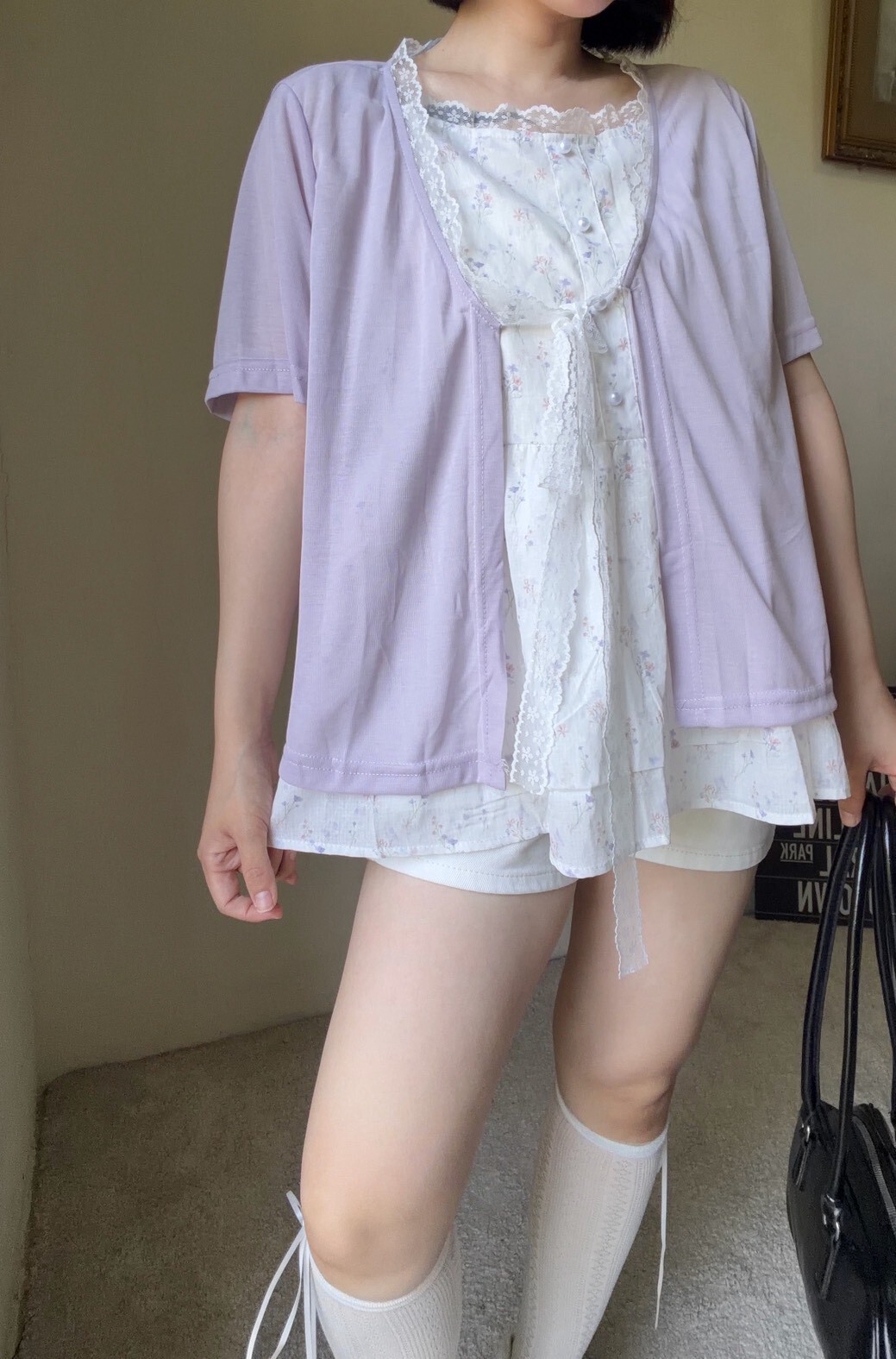 小碎花背心＋蕾絲綁帶外罩(此款可以穿到2XL)