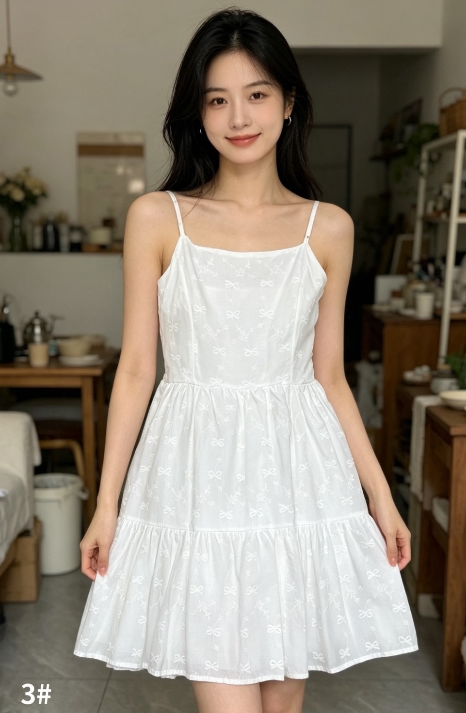 蝴蝶結小花棉麻背心短洋