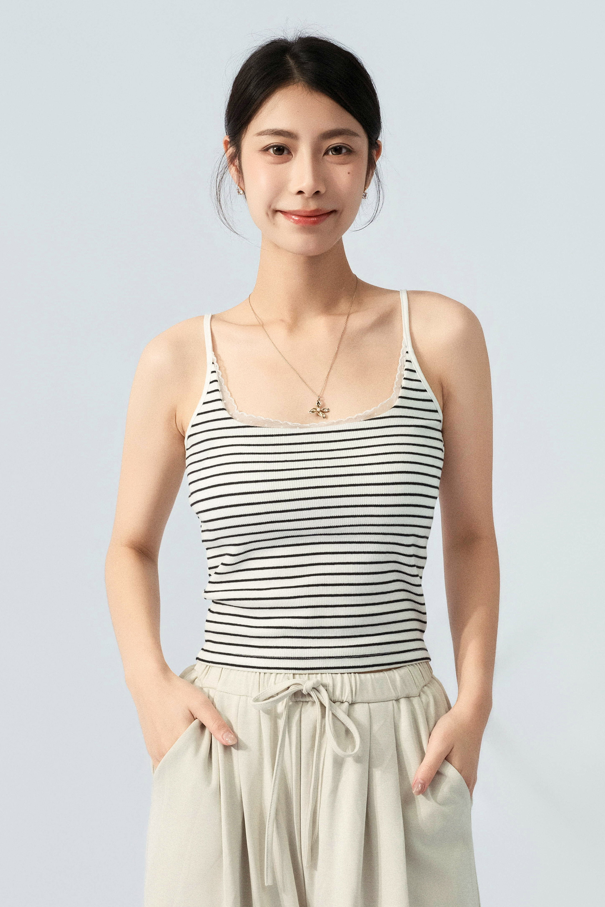 網花邊間條羅紋bra top（預購產品）