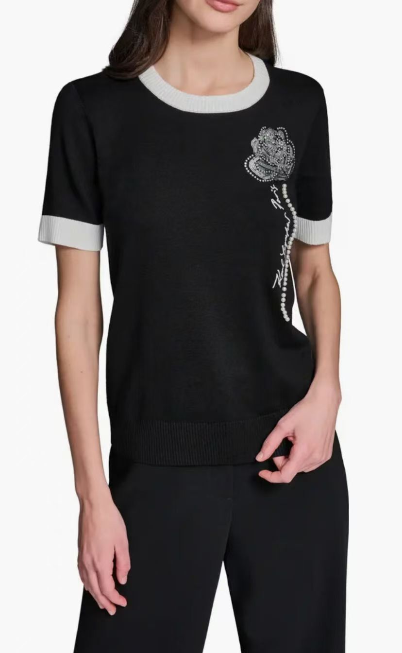 【預購】Karl Lagerfeld H052043 女裝黑色玫瑰短袖上衣