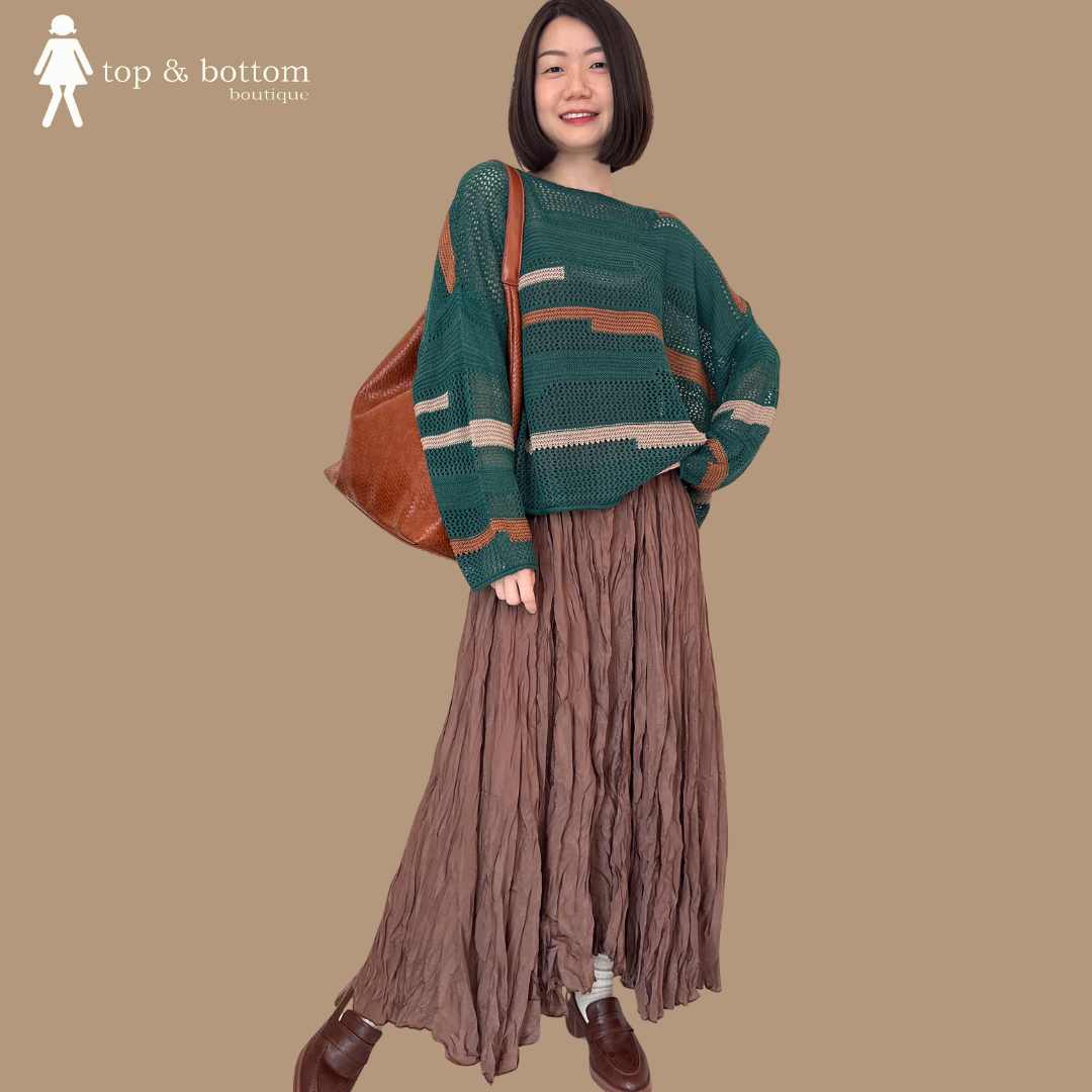 LONG SLEEVE COLOUR BLOCK CROCHET BLOUSE