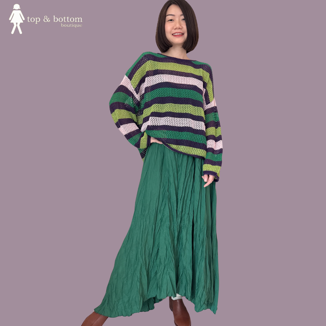 LONG SLEEVE STRIPED CROCHET BLOUSE