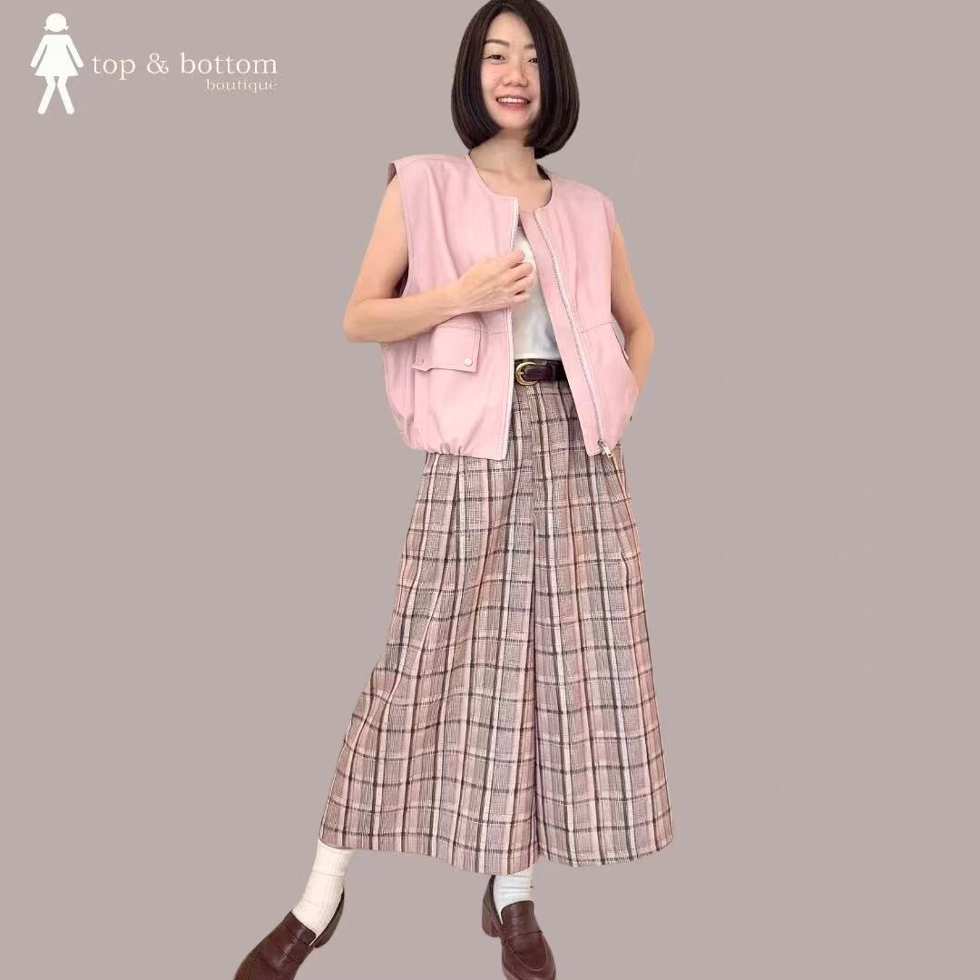 ELASTIC WAISTED CHECKED WIDE LEG PANT