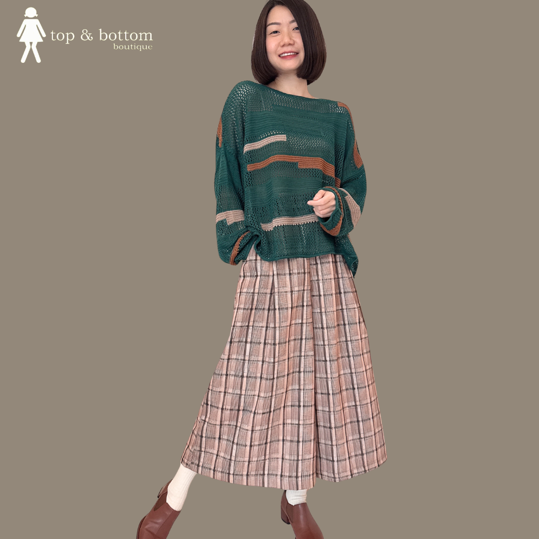 ELASTIC WAISTED CHECKED WIDE LEG PANT
