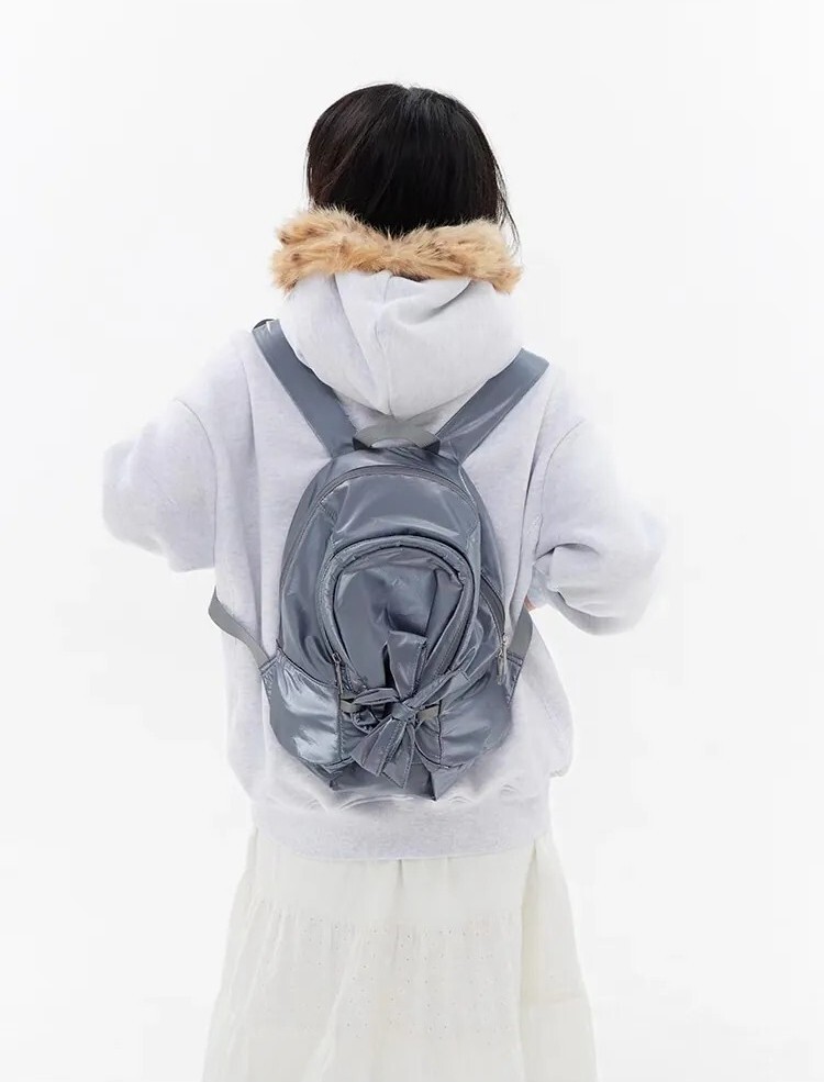 Crying Center 灰藍 閃光 蝴蝶結 軟雙肩包