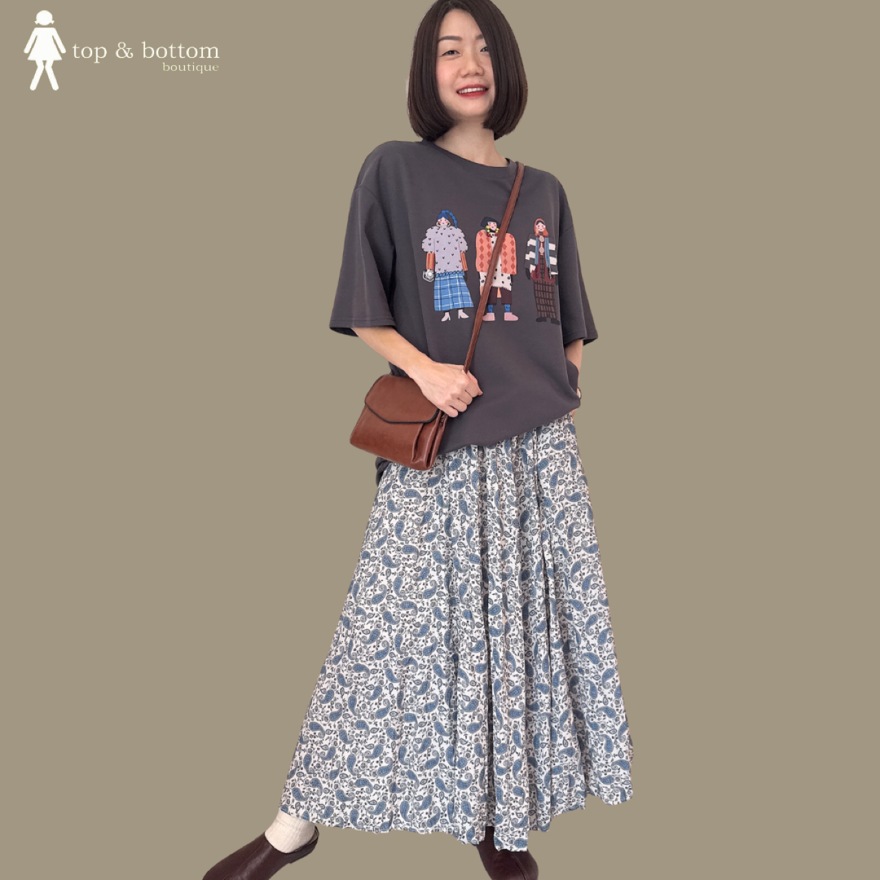 SHORT SLEEVE 3 FIGURE PRINTED LONG TEE