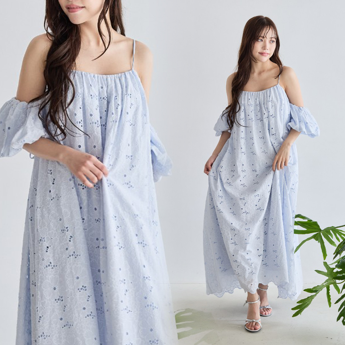 可拆式澎澎袖套造型蕾絲長洋裝-S-M / 3色 (Elegant & Love)