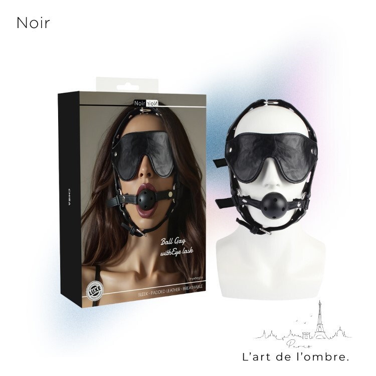 Noir 巴黎午夜 束縛頭罩 口球、眼罩組 sm頭部束縛