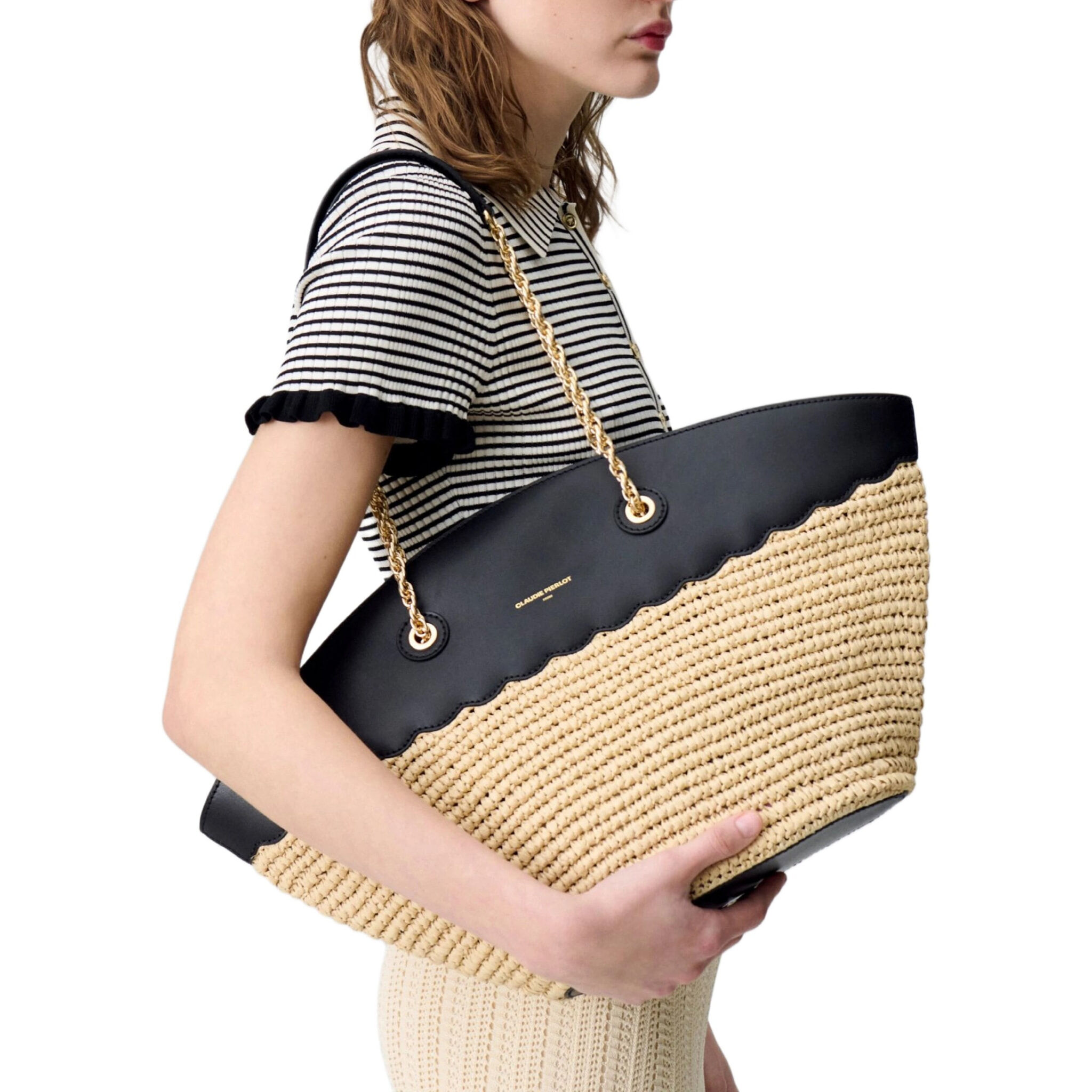 Claudie Pierlot Woven and leather basket bag