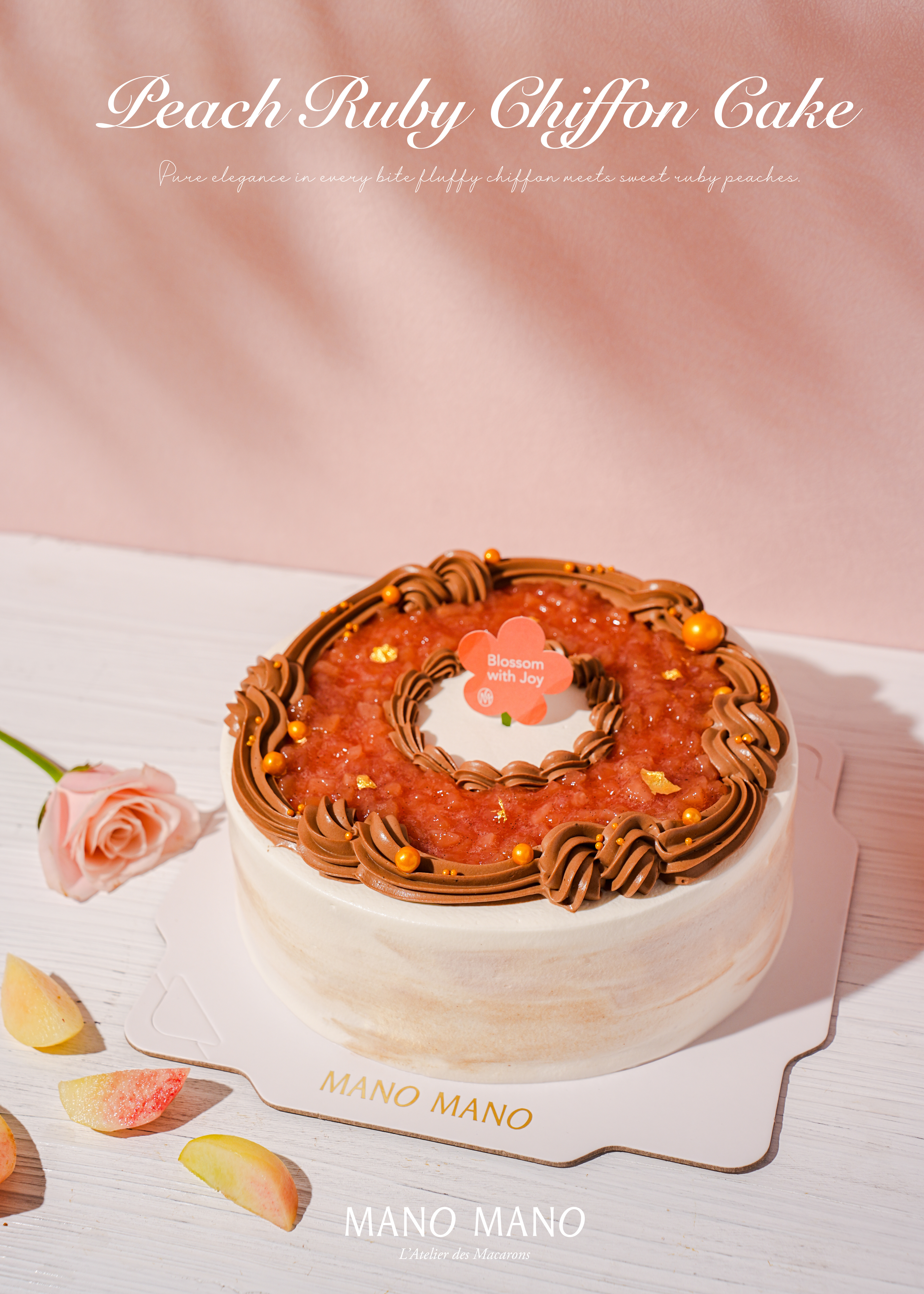 8吋 蜜桃紅玉戚風蛋糕