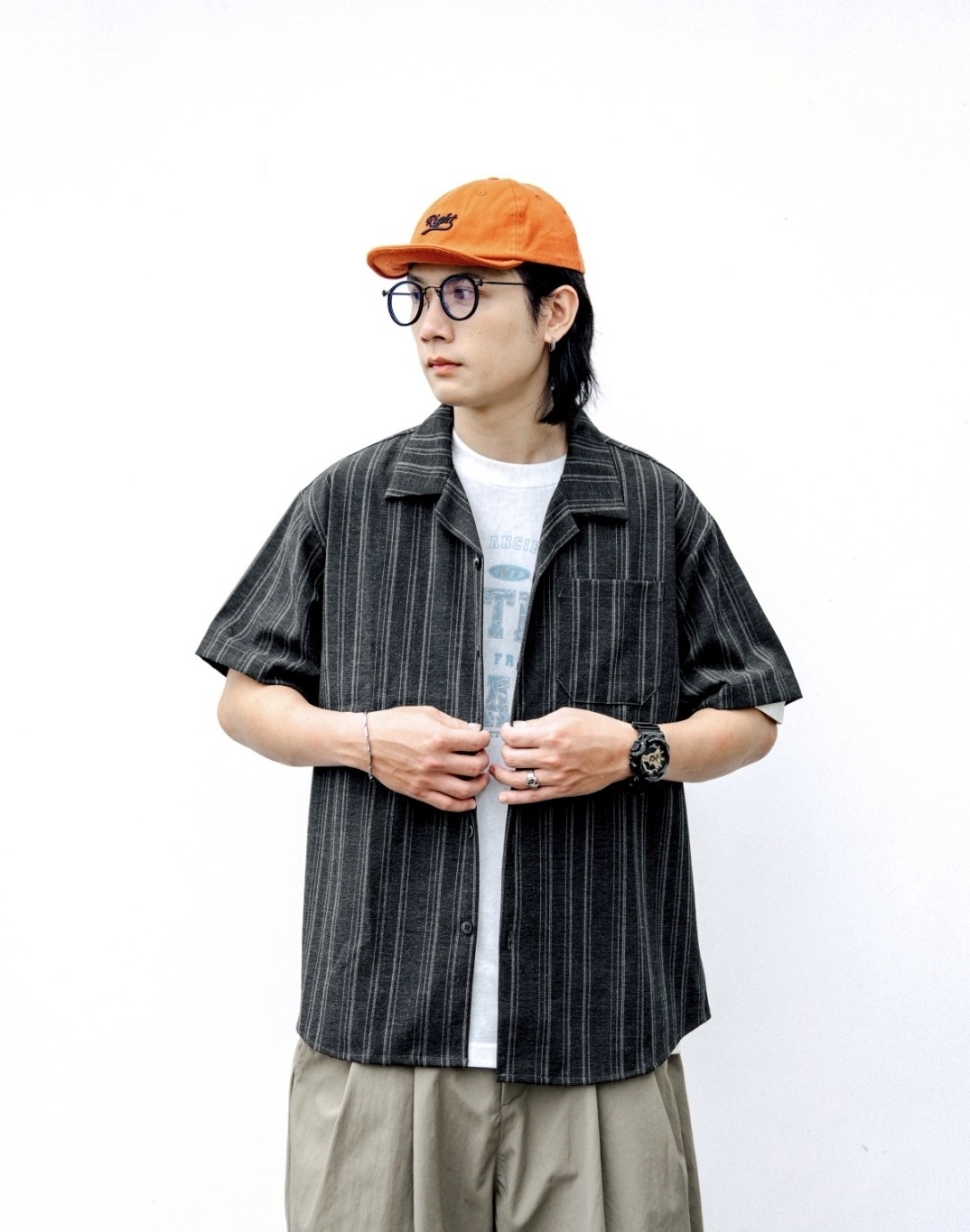 Doupicks 編織直條紋古巴領襯衫 日系選品 v0024