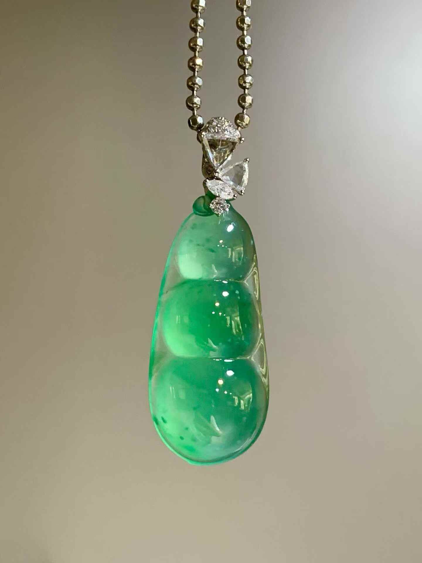 翡翠福豆吊墜,天然翡翠A玉, 緬甸玉, Jade, Jadeite