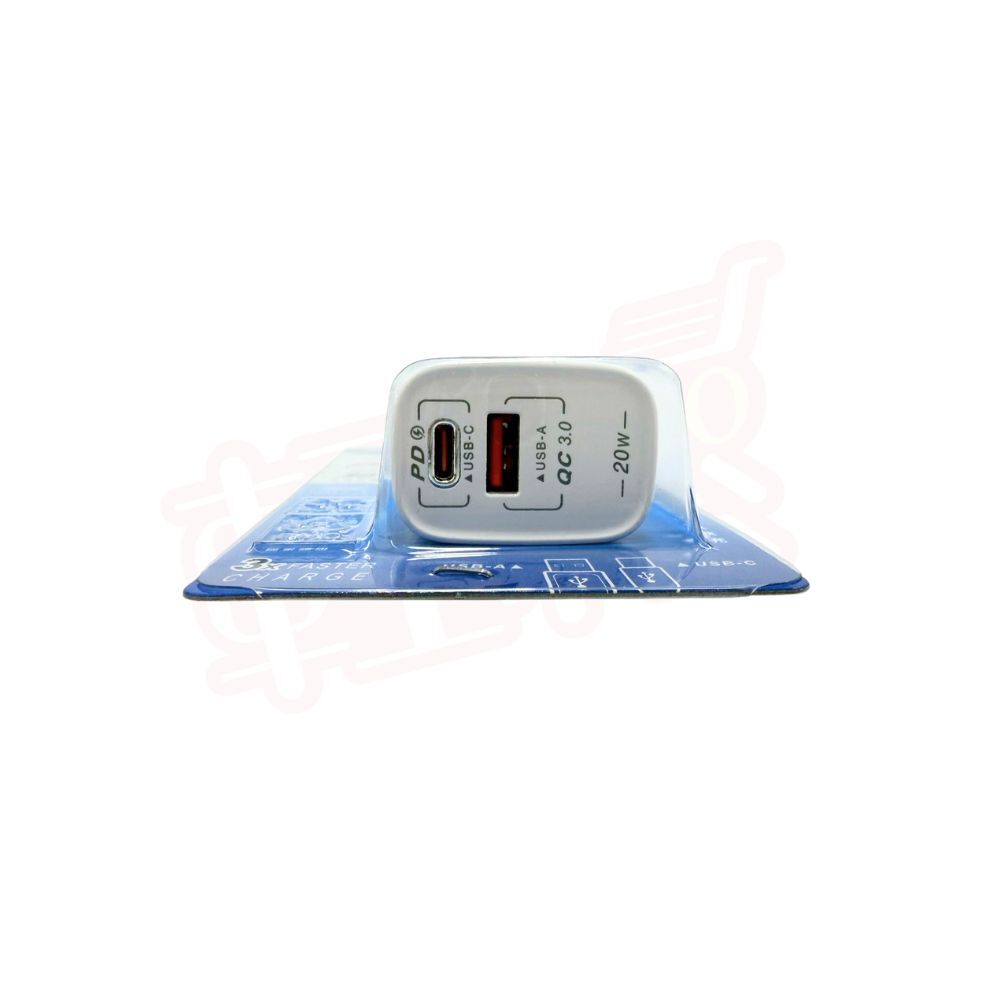 PD+QC 20W雙孔極速充電頭｜USB-A＋Type-C 快充插頭 iPhone / 安卓通用 旅充頭【輕鬆購五金百貨】