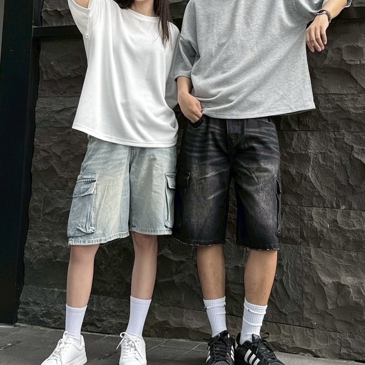 口袋工裝 水洗 膝下褲 短褲 街頭 個性 中性款 兩色