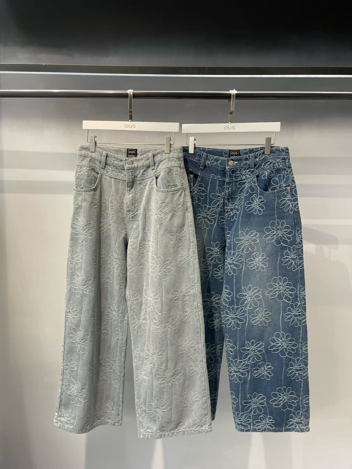 OS6212 刺綉花花直筒牛仔寬褲
