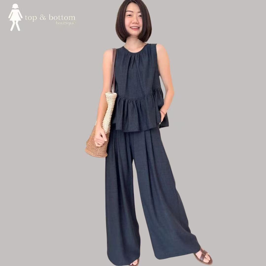 SOFT LINEN MERMAID BLOUSE WITH PANT & HAIR TIE SET SUIT (3 ITEMS)