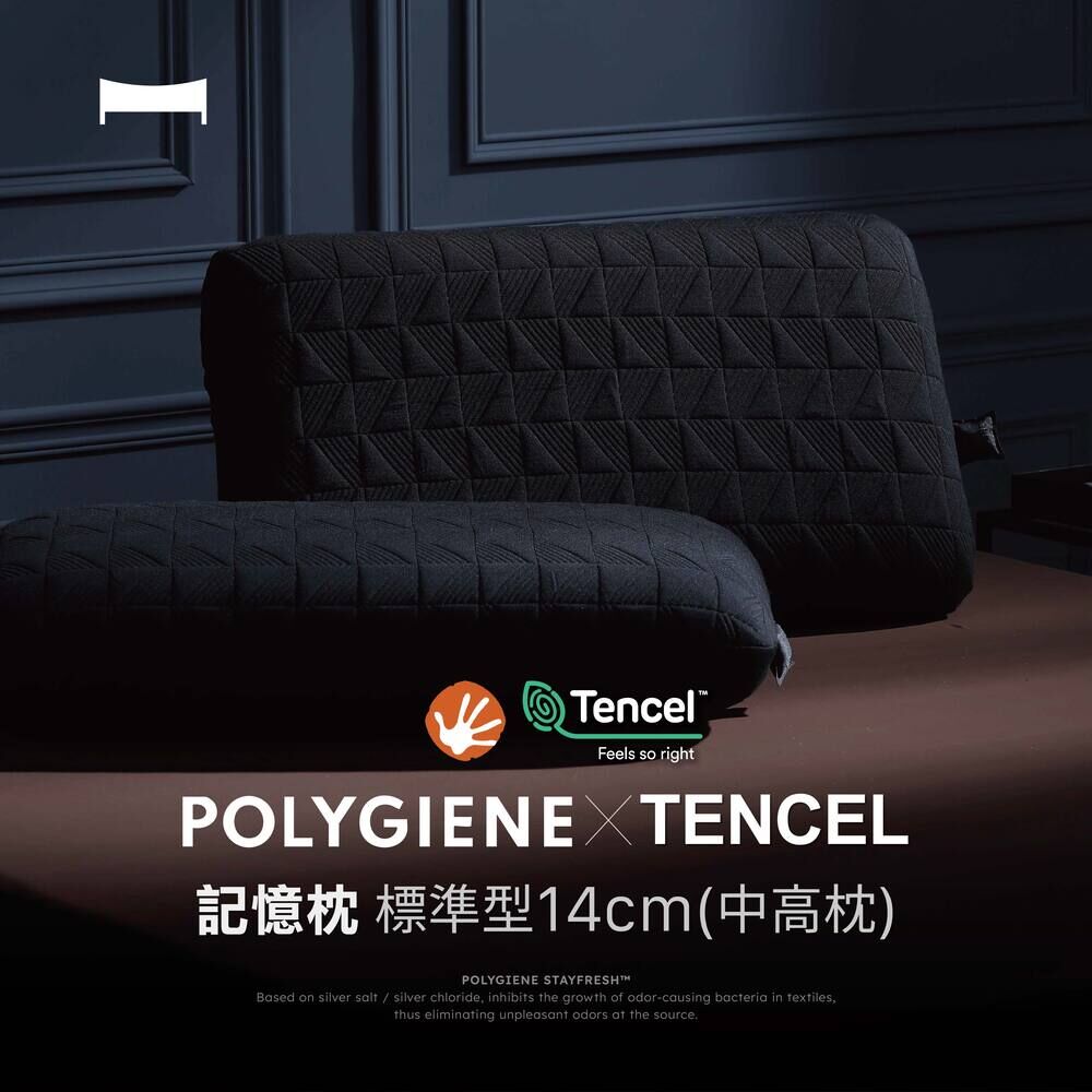 台灣製 記憶枕｜經典加大型—Polygiene™ × 天絲™ 高密度 慢回彈 防蟎抗菌 / 超服貼 / 超釋壓