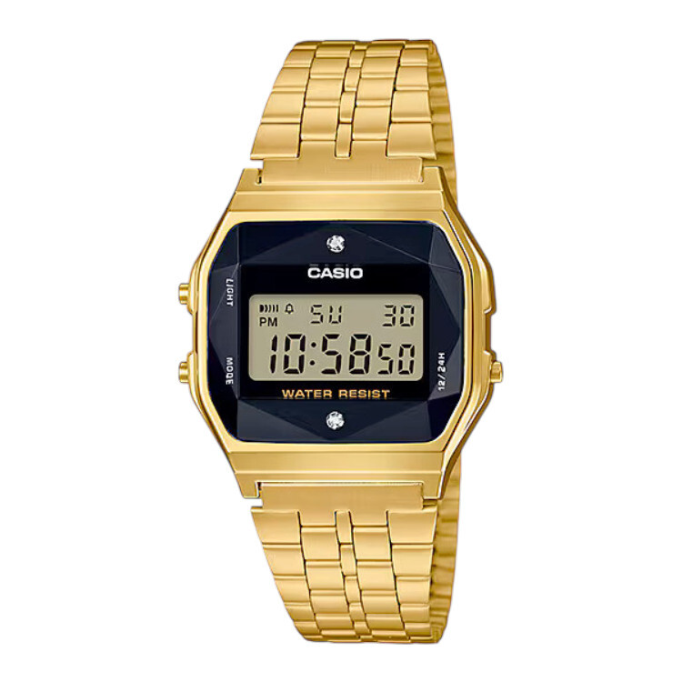 Casio A159WGED-1 中裝 切割玻璃 鑽石 金色方形復古跳字錶 (日本製)
