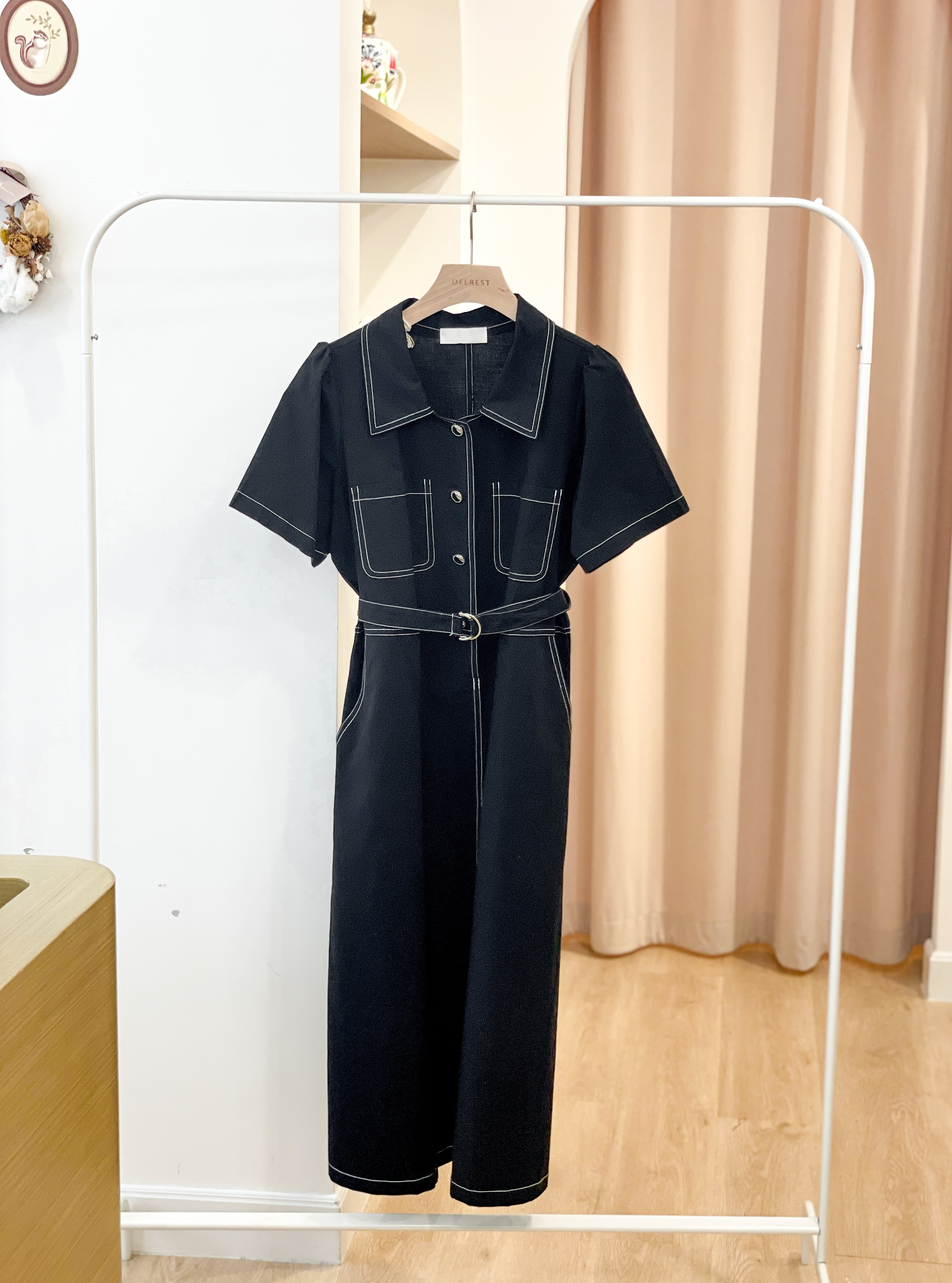 OP707 Chic Stitching Belted Dress