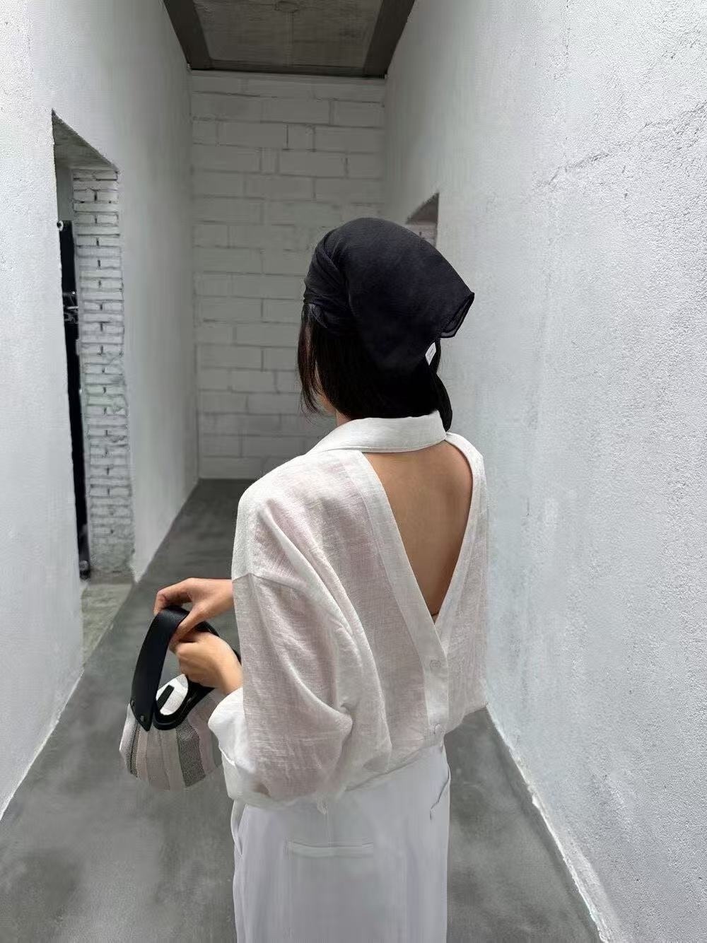 6206 露背麻感襯衫