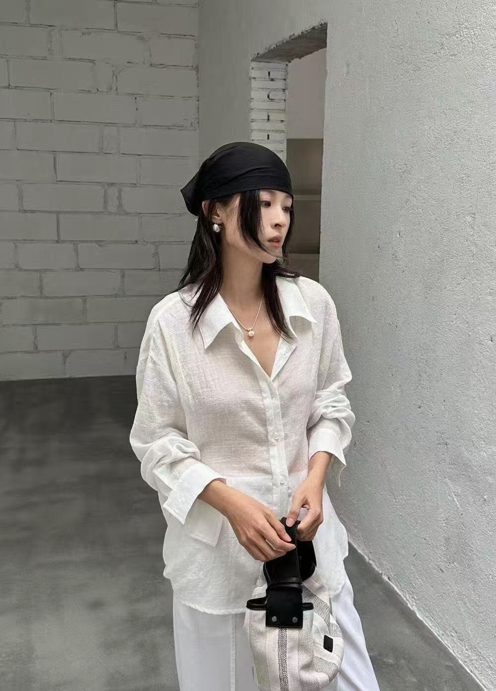 6206 露背麻感襯衫