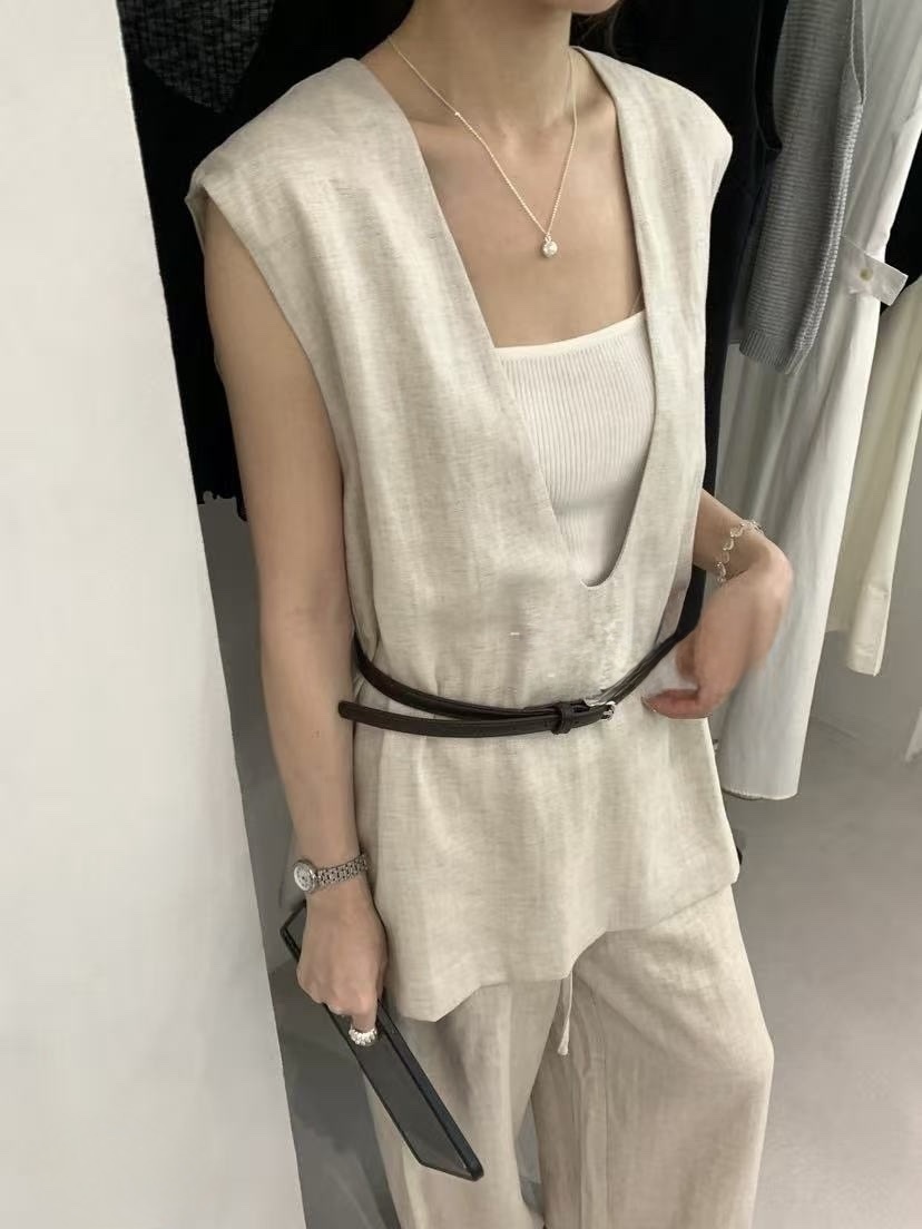506 韓國亞麻老錢套裝(附皮帶)