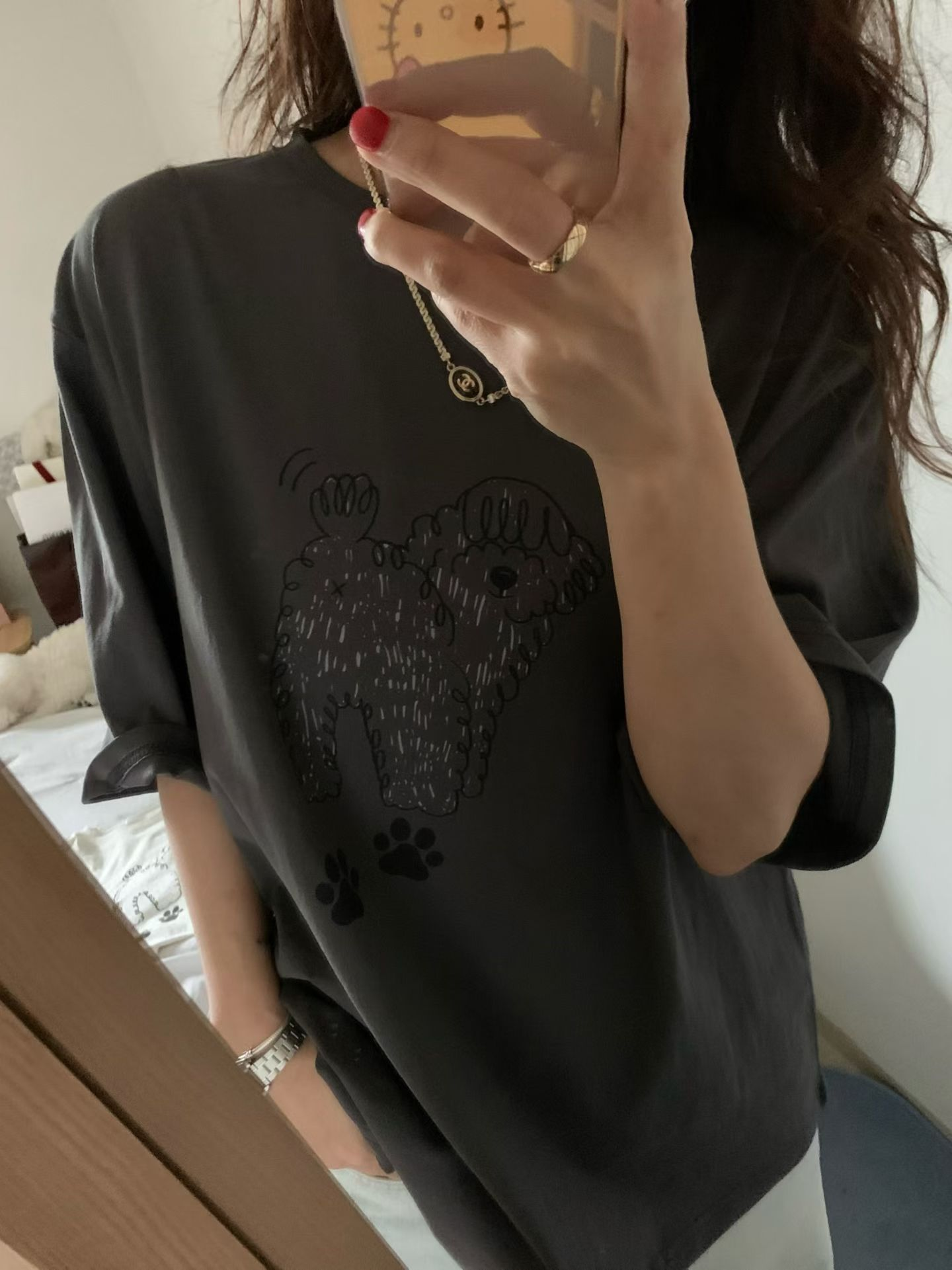 卷毛小狗寬鬆Tee(炭灰色)