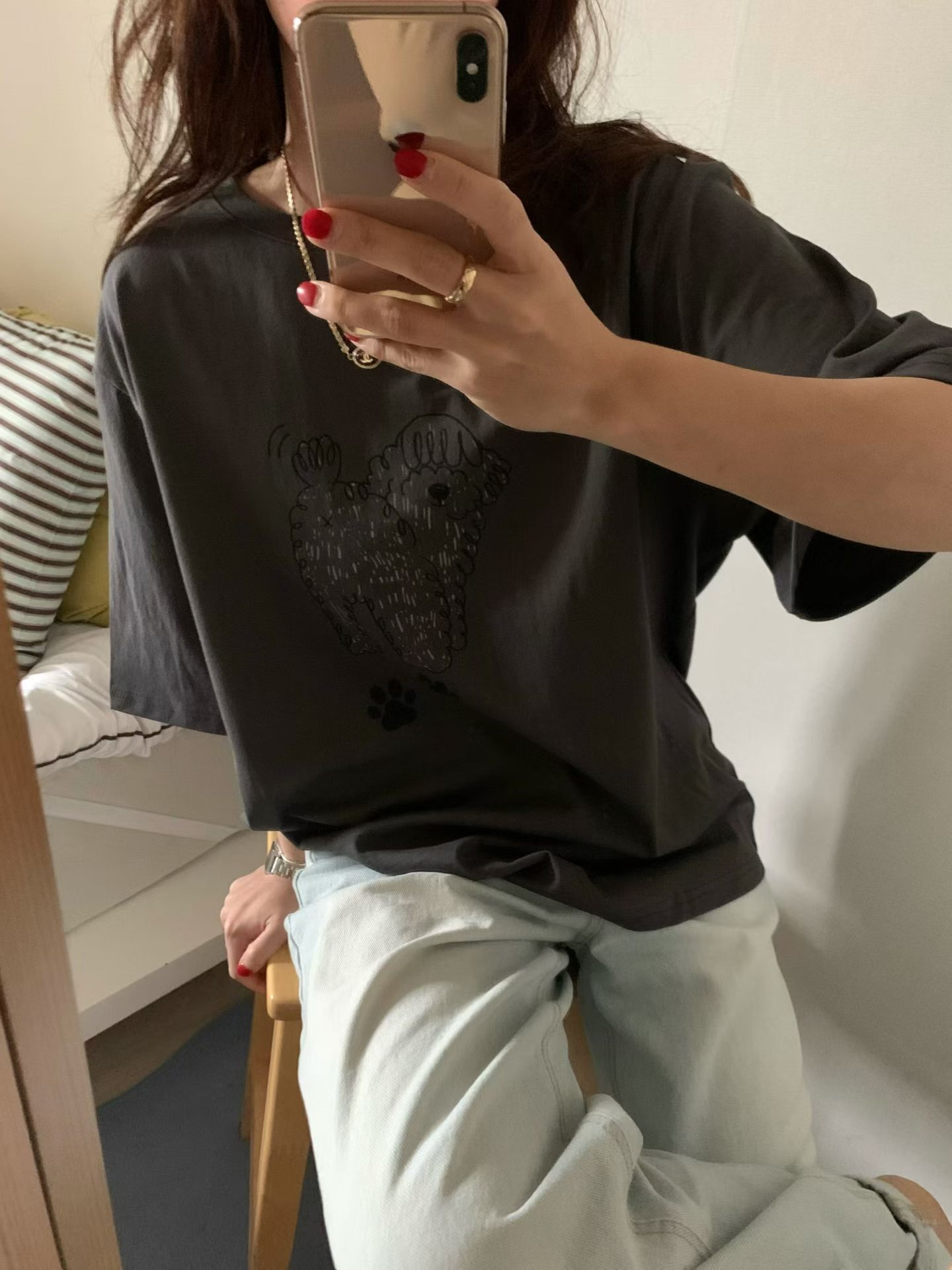 卷毛小狗寬鬆Tee(炭灰色)