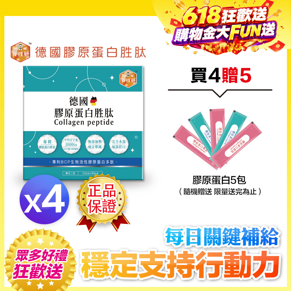 【加送5天份】💪每日關鍵補給｜穩定支持行動力｜【食技研】德國專利膠原蛋白胜肽-增強行動力(專利FORTIGEL®)四盒入