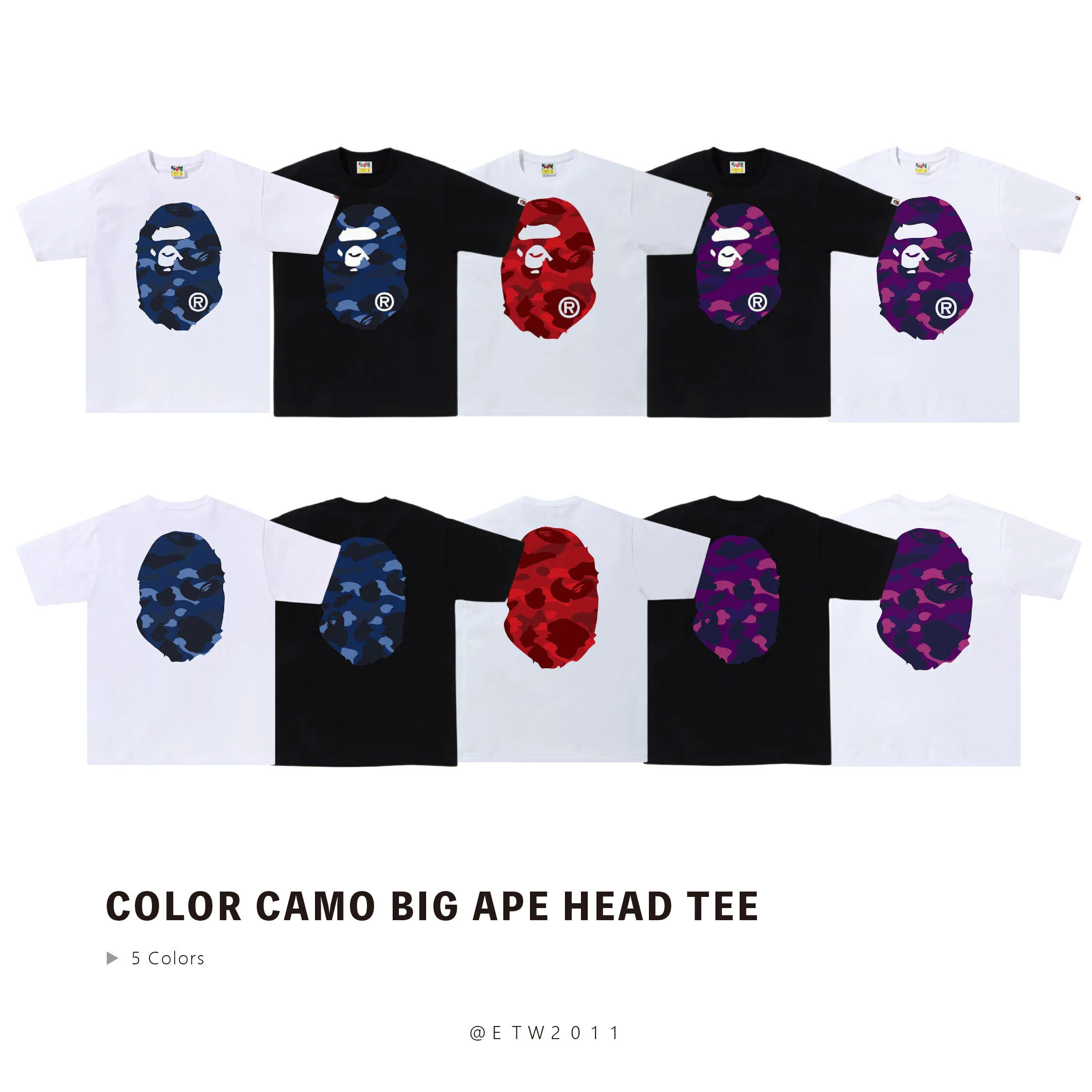 ☆ETW☆【EASY TO WEAR】BAPE COLOR CAMO BIG APE HEAD TEE 猿人 大頭 迷彩 雙面 短T 春夏