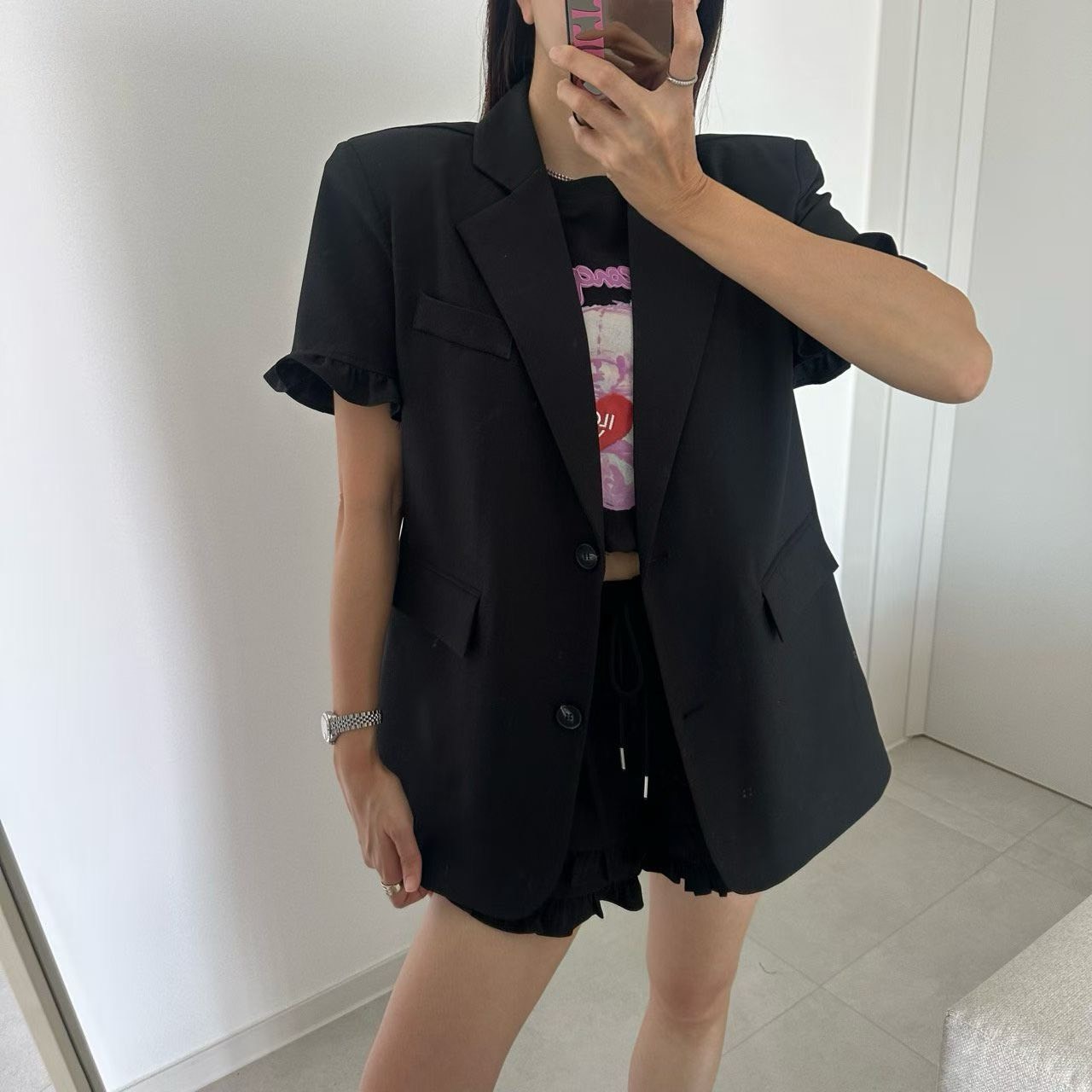 荷葉短袖西裝外套