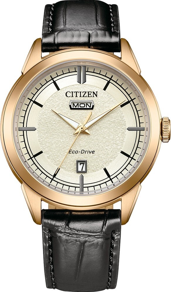 萬年鐘錶 - Citizen 星辰錶  Day-Date 玫瑰金框簡約光動能皮革錶帶男錶  AW0153-04A  錶徑40.5MM