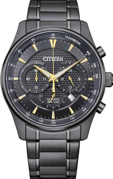 萬年鐘錶 - Citizen 星辰錶  經典款三眼計時石英男錶 AN8197-52E 錶徑42MM
