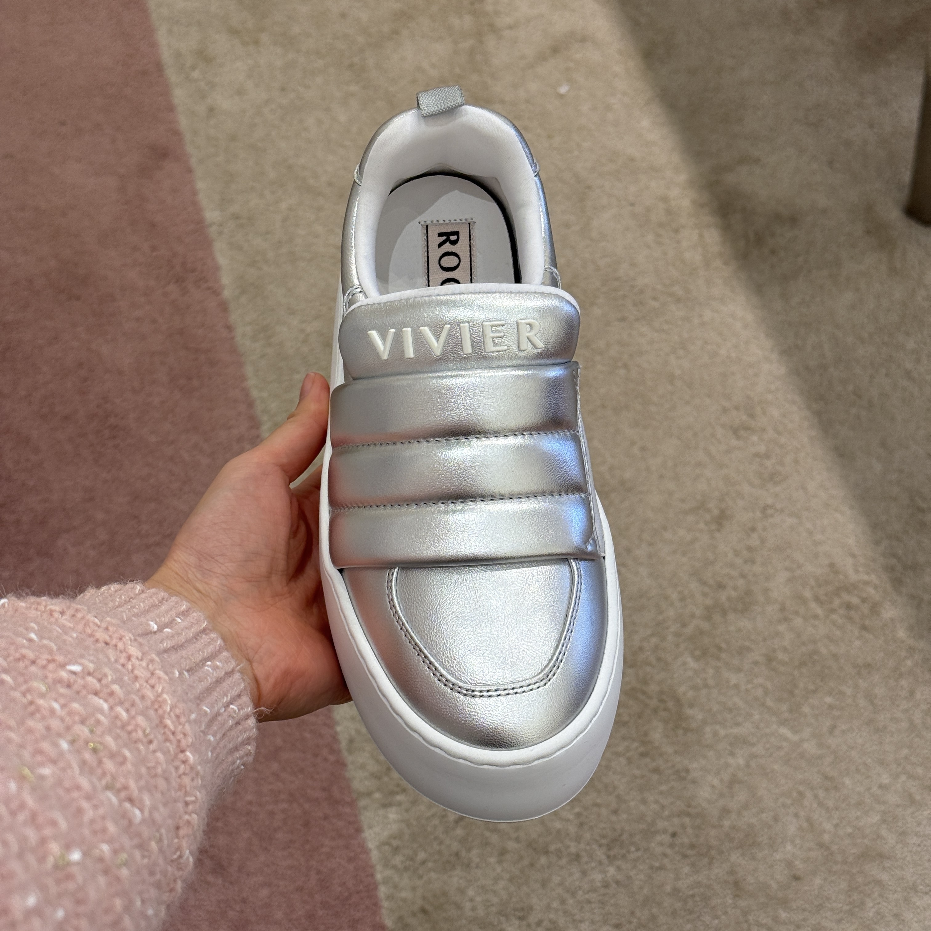 Roger Vivier Viv thick up leather sneakers silver