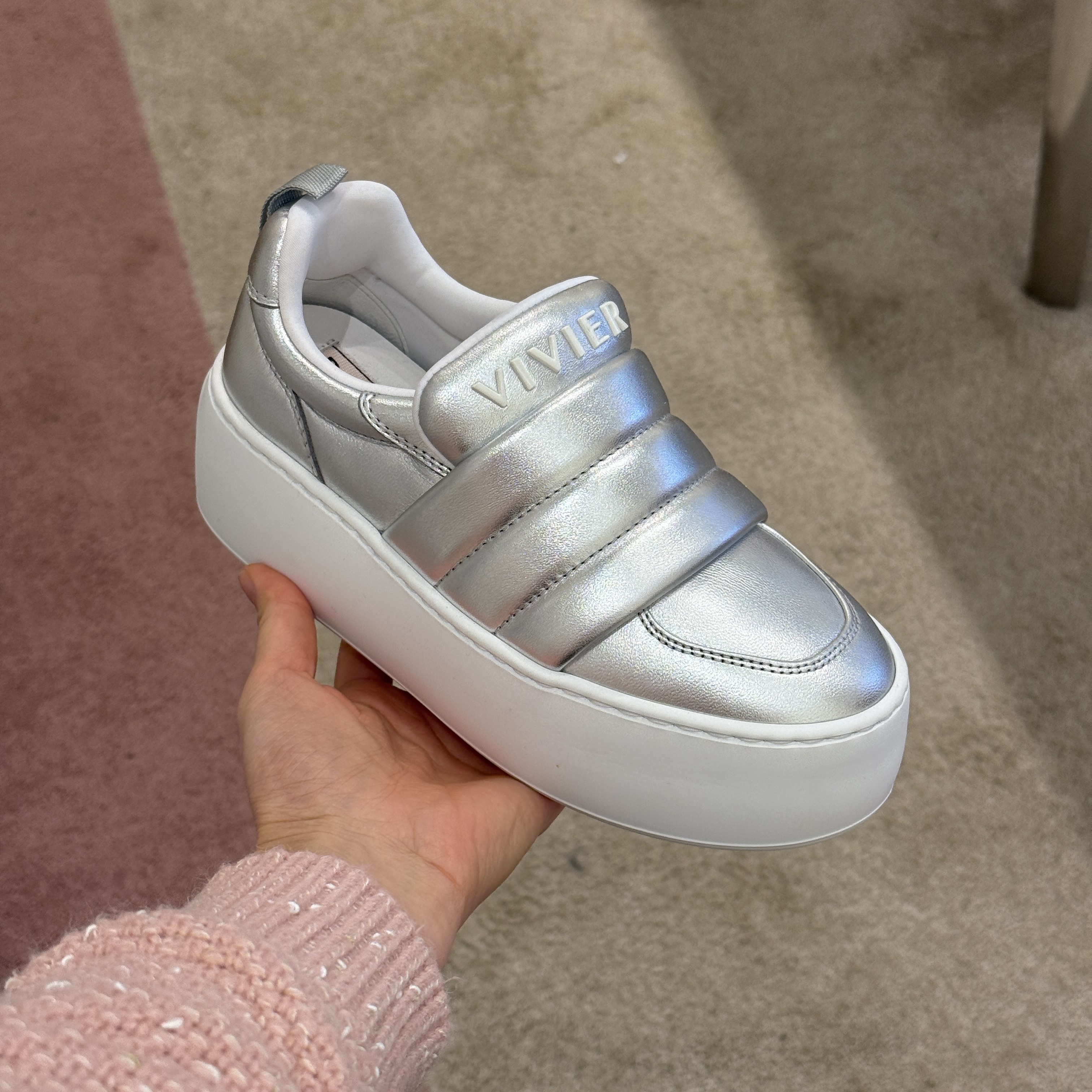 Roger Vivier Viv thick up leather sneakers silver