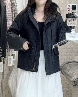 WB-10004雙色連帽菱格棉服黑色(N71)